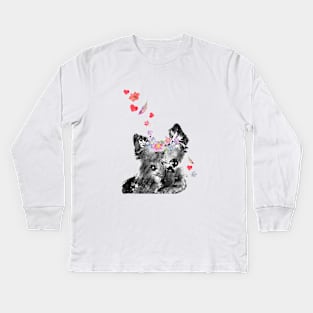 Yorkshire Terrier peeking Kids Long Sleeve T-Shirt